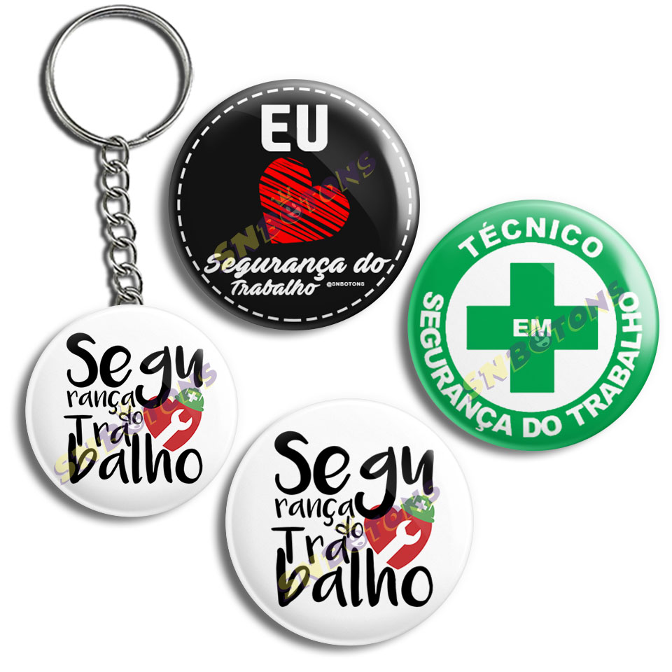 KIT0048 KIT PROFISSOES DIA D EU AMO SEGURANÇA DO TRABALHO SN BOTONS BOTTONS CHAVEIRO