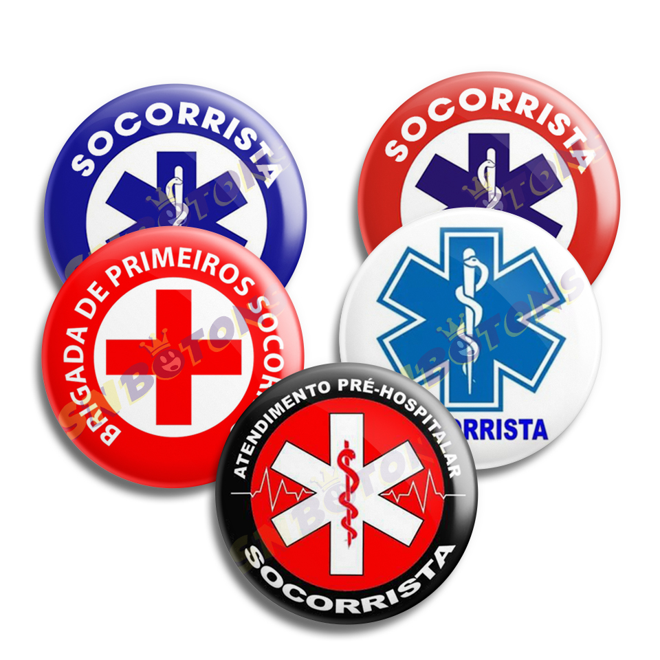 SN BOTONS BOTTONS PERSONALIZADOS BRIGADA DE PRIMEIROS SOCORROS SOCORRISTA ATENDIMENTO PRE HOSPITALAR