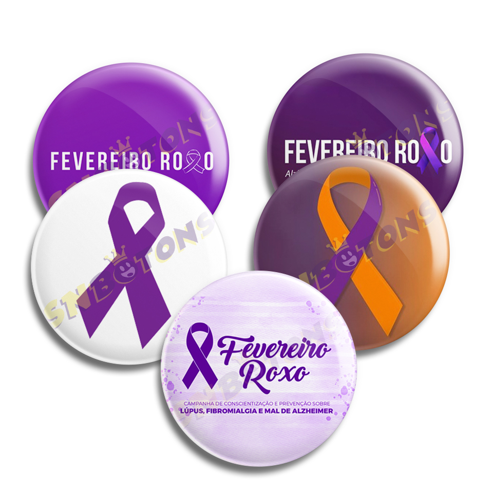 SN BOTONS BOTTONS PERSONALIZADOS Campanhas ConscientizaCAo e Socioeducativas 02 FEVEREIRO ROXO E LARANJA